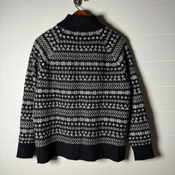 Lou & Grey Size L Fair Isle Long-Sleeved Mock Turtleneck Pullover Black & White - Picture 4 of 8